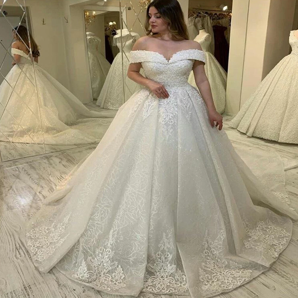 Plus Size Wedding Dresses Off Shoulder Tulle Corset Bridal Gowns Lace  Appliques | eBay