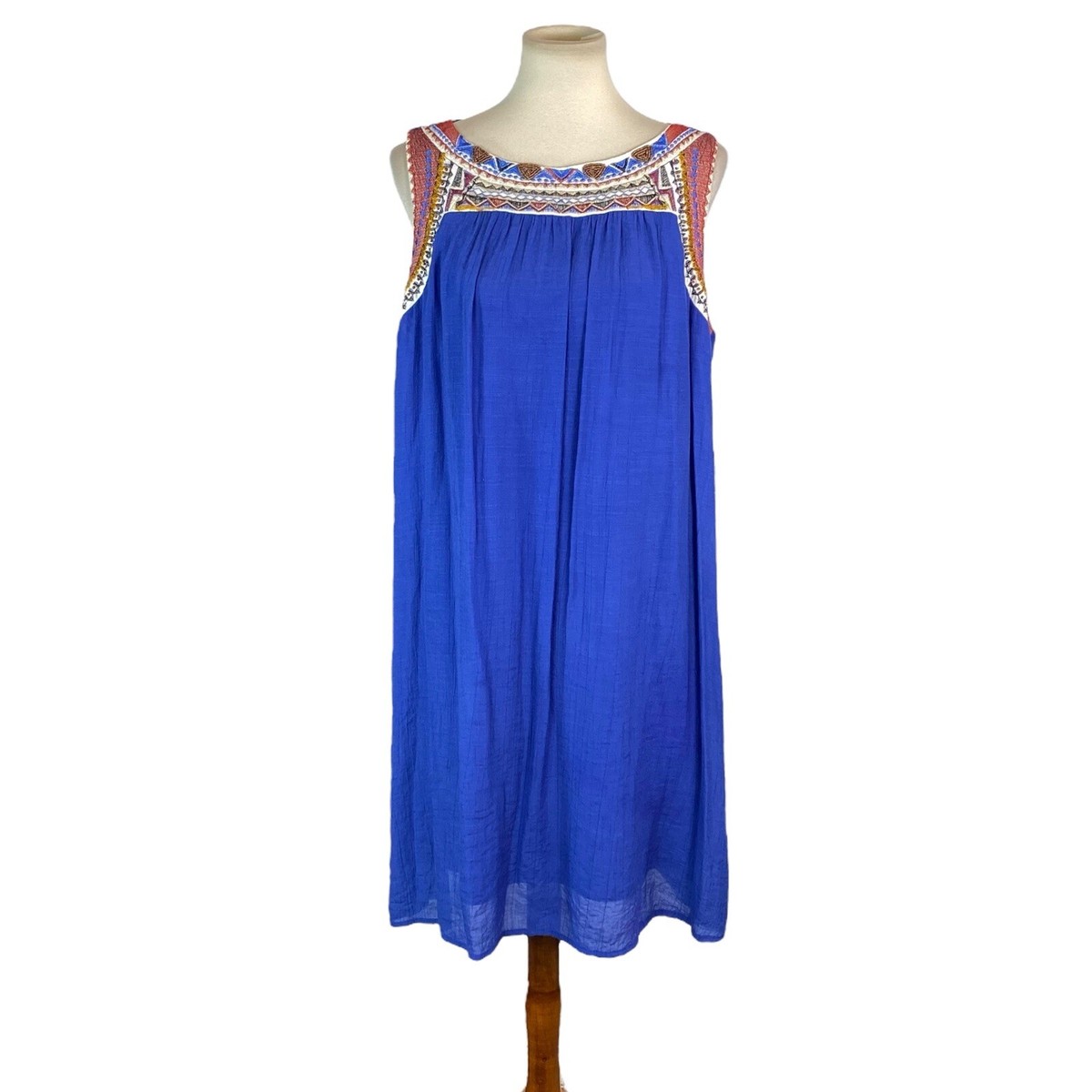 Westport Aztec Embroidered Beaded Trim Dress Size XL Blue Sleeveless Westport Aztec Embroidered Beaded Trim Dress Size XL Blue Sleeveless