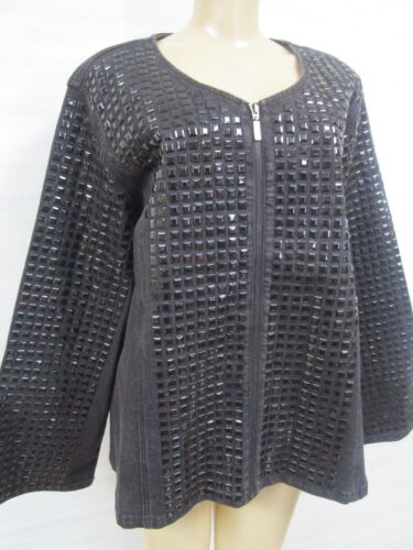 DIANE GILMAN BLACK PYRAMID STUDDED DENIM LONG SLEEVE JACKET SIZE 1X - NWT - Picture 2 of 8