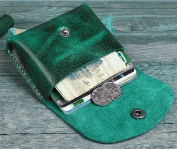 men women wallet purse cow Leather bank credit Card pouch bag case green H356 - Image 2 of 3