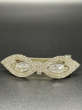 Rhinestone Clear Color Gold Tone Hair Clip Bow Shape Dimensional Sparkly NWOT