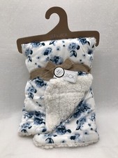 Lila Jack Girls Blue Flower Reversible Baby Blanket White Sherpa Floral Lovey