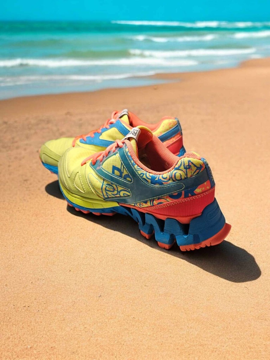 Reebok Zig Tech Womens Pink Yellow Blue Low Top Running Shoes