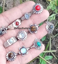 Turquoise  Mix Gemstone 925 Sterling Silver Plated Wholesale Lot Boho Rings