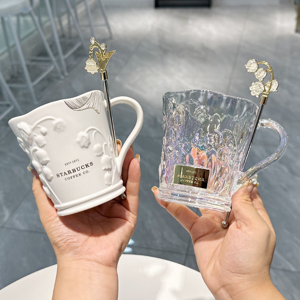 2023 Starbucks Mug Elegant Lily of the Valley Colorful Relief Glass Cup W/  Stick | eBay