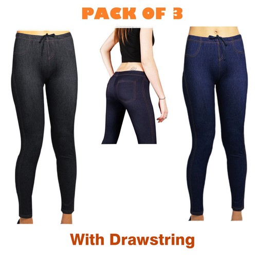Denim Look Skinny Womens Leggings Navy 