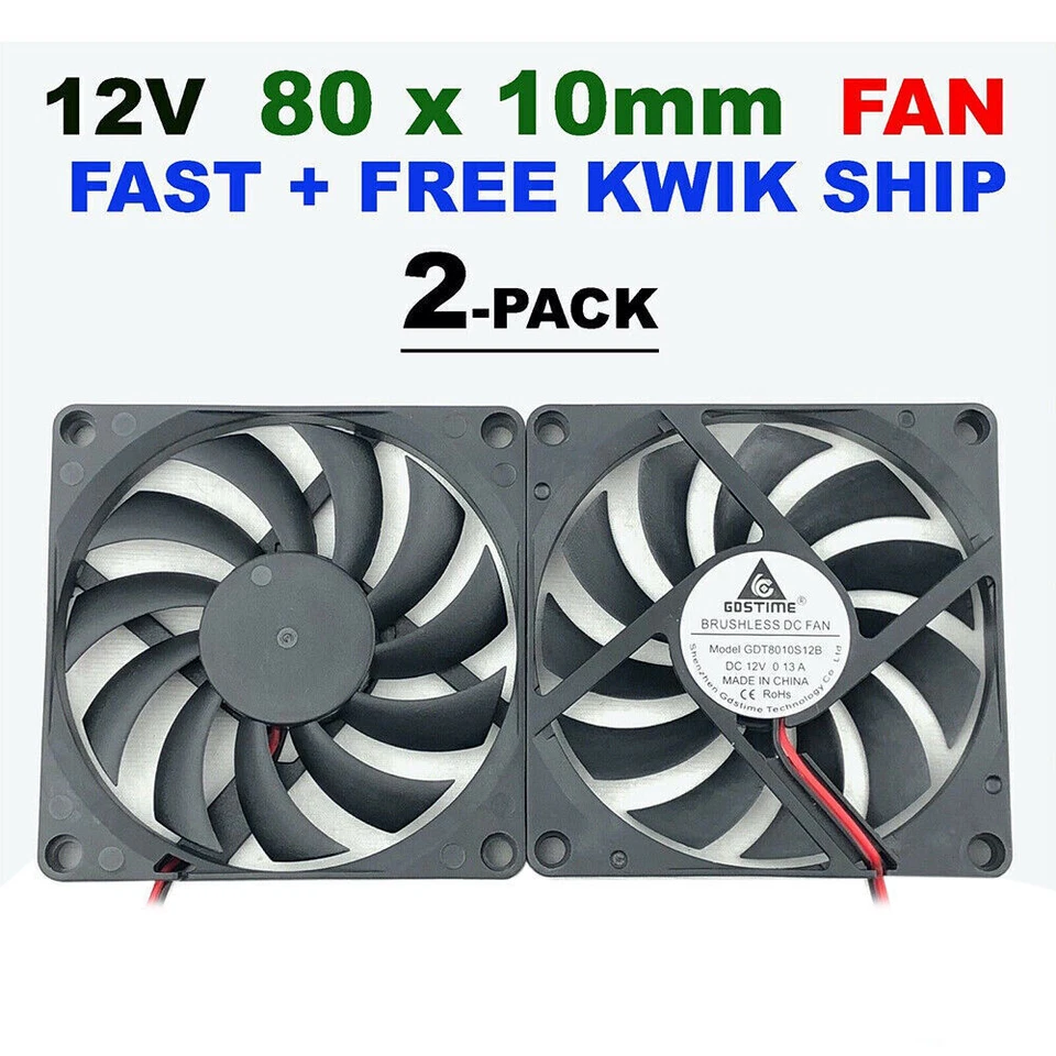 2x PC Ventilator lüfter 80x80x10mm Leise PC Gehäuselüfter Fan 2Pin 5V 12V 24V - Bild 2 von 3