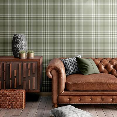 Kelso Check Wallpaper 165526 Sage Textured Fabric Catherine Lansfield Muriva