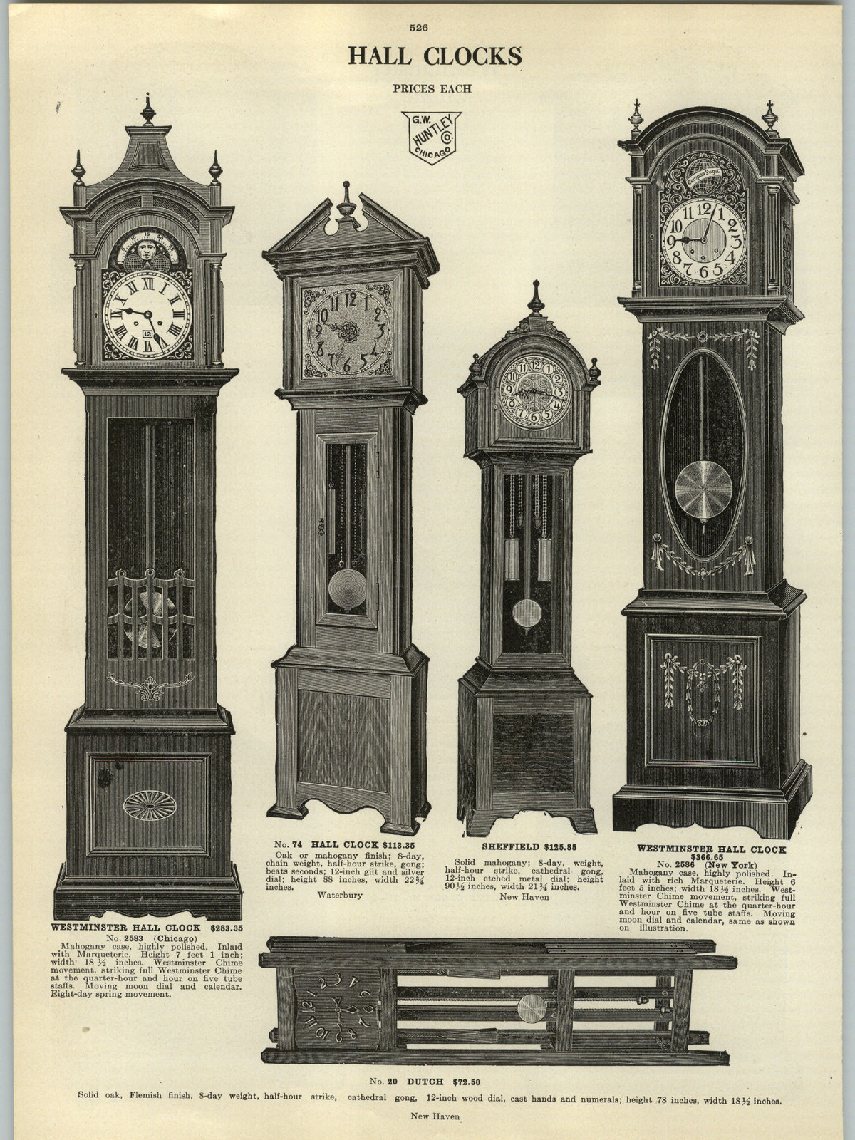 1914 PAPER AD Dutch Mission Style Hall Grandfather Clock Westminster Moon Dial