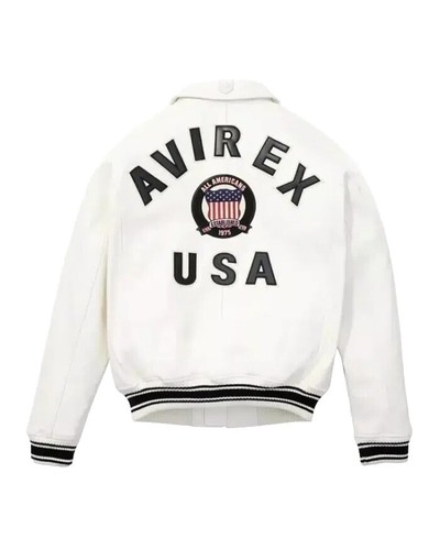 【ゆ様】AVIREX ミリタリージャケット L ホワイト Men's Avirex White Sheepskin Leather Bomber Jacket Classic
