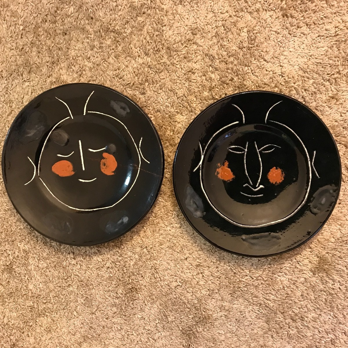 Pablo Picasso Visage Noir Earthenware Clay Pottery Pair of Madoura