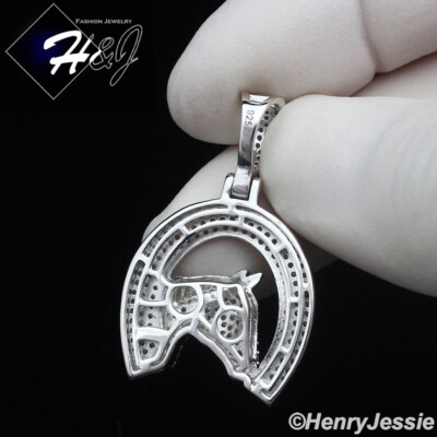 925 STERLING SILVER ICY CZ GOLD PLATED/SILVER HORSE HEAD