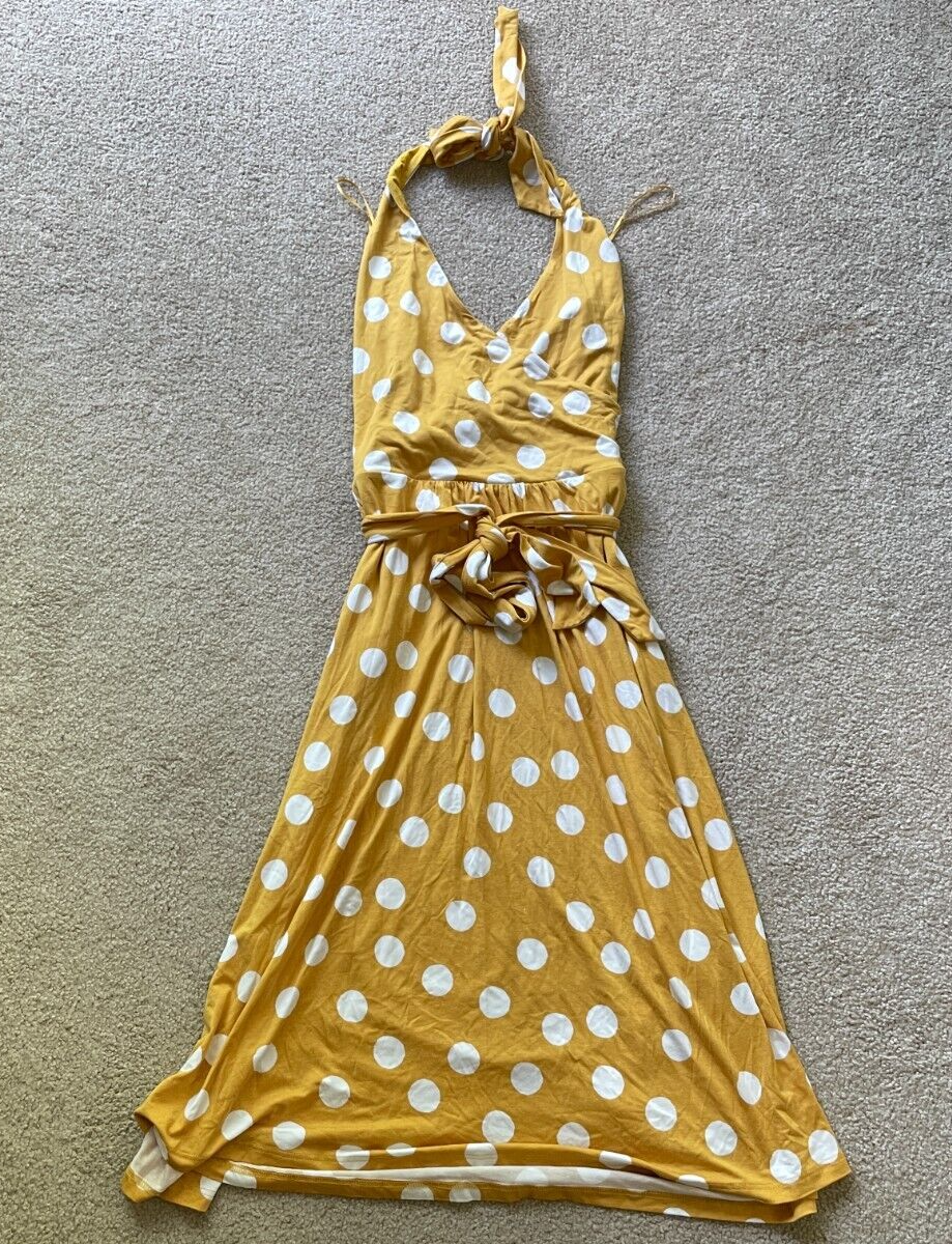 Boden Yellow Jersey Spotted Halter Neck Fit & Flare Dress Size 12R | eBay