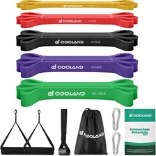 Odoland 5 Packs Pull Up Assist Bands, Straps, 5 Bands Set, Black 