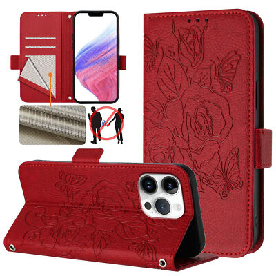 For iPhone 17 16 Pro 15 14 13 12 11 Crossbody Strap Flip Leather Wallet Case