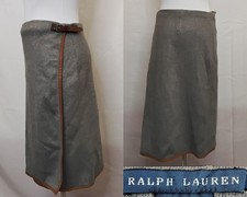 Ralph Lauren Knit Wrap Skirt Women's L Gray Leather Trim Adjustable W4555
