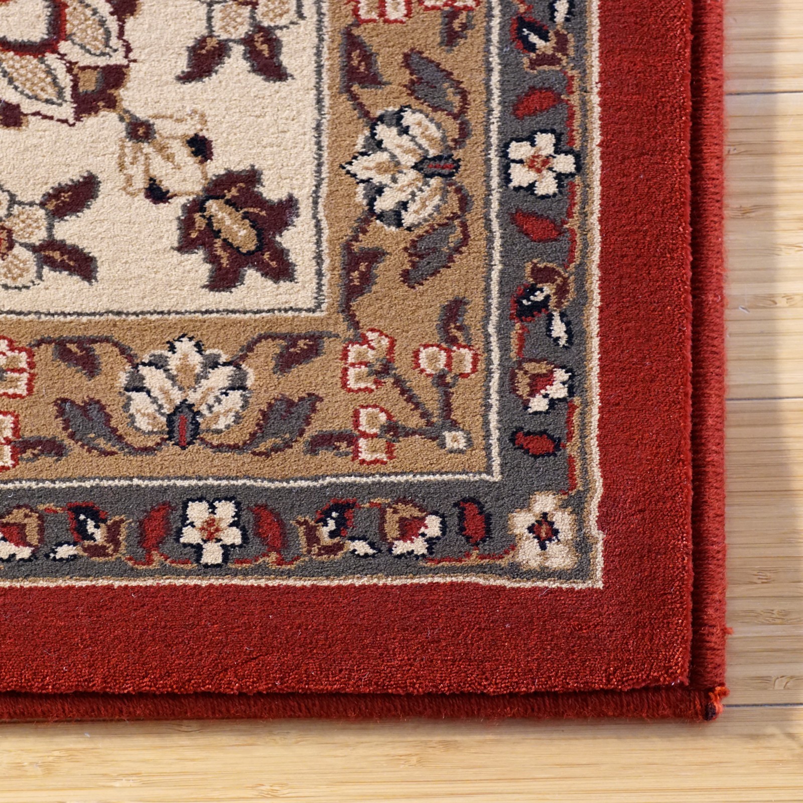 Noble Evelaine Traditional Floral Red Ivory Wide Border Indoor Rug, 2x9 Runner