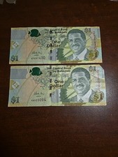 Bahamas Paper Money Currency - 2015 1 Dollar - Nice Circulated Lot 2x