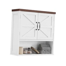  Farmhouse Wall Mounted Cabinet with Adjustable Shelf, for Bathroom, Big White
