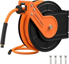 Giraffe Tools Retractable Air Hose Reel Steel 3/8" Hybrid Hose 50ft Max 300PSI