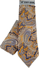 Stacy Adams Men's Tie Hanky Set Champagne Cobalt Blue Gold Navy Paisley 3.25"