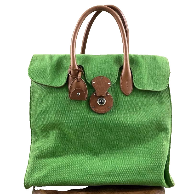 RALPH LAUREN Ricky Canvas Tote Bag Green Leather Handle Italy From Japan