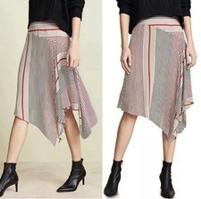 Sz 8 (waist 28") JOIE Moni Skirt Striped Asymmetrical Midi Red Grunge EXCELLENT