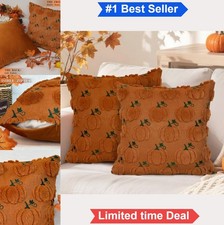 Throw Pillow Covers 18x18 Set of 2 Pumpkin Fall Autumn Plush Faux Fur Decor