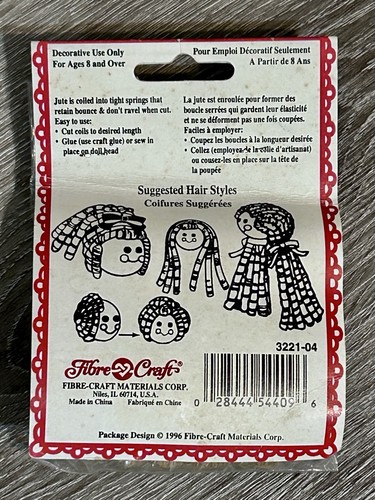 Fibre Craft Jute Regular Curl Doll Hair 3yds. 1996 Vintage NOS #3221-04 - Afbeelding 4 van 12