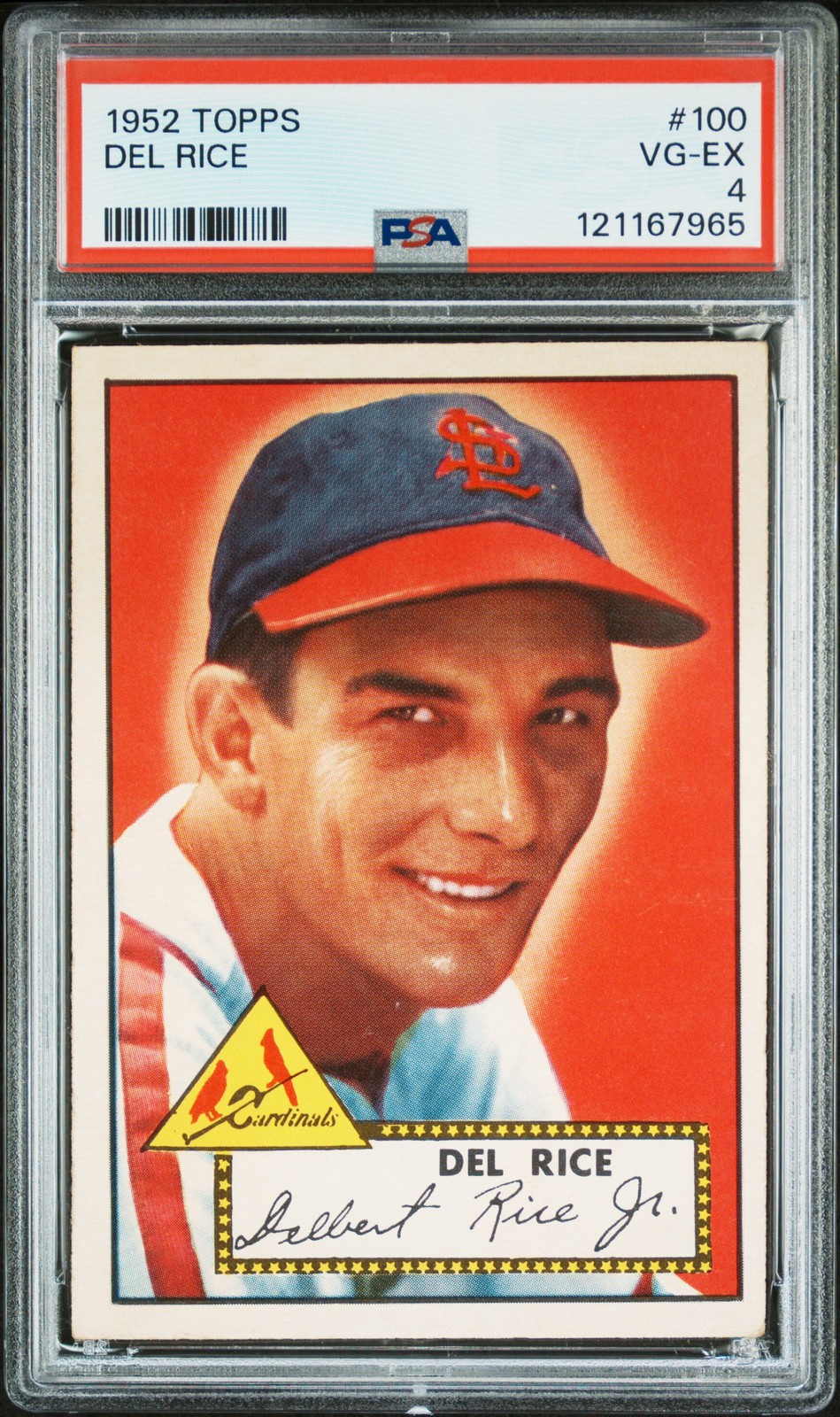 1952 TOPPS #100 DEL RICE PSA 4