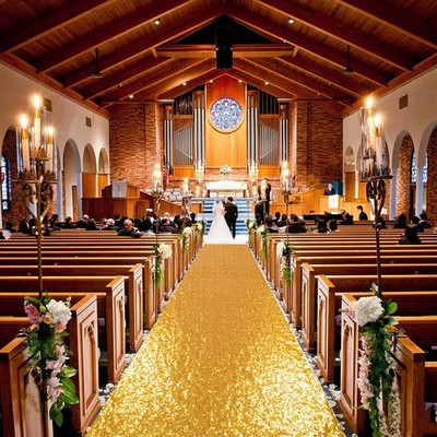 4FTx10FT Gold Sequin Aisle Runner for Wedding Ceremony | Glitter Floor Runner...