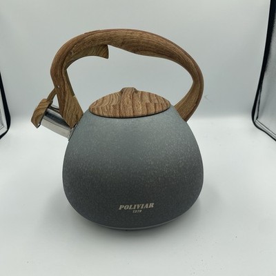 Poliviar Stainless Steel Stovetop Whistling Tea Kettle 2.7Qt 7379 Wooden Handle