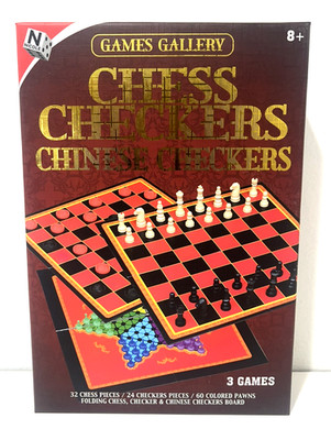 GAMES GALLERY CHESS CHECKERS & CHINESE CHECKERS 3 BOARD GAMES 3-IN-1 SET - NEW!!