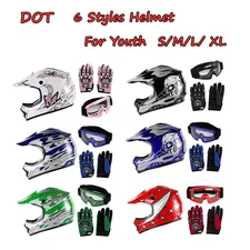 DOT Youth Kids Helmet Dirt Bike ATV Motocross Motorcycle S-XL Goggles Gloves