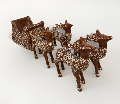Pottery Barn Gingerbread Sleigh And Reindeer Set of 5 Santa Christmas Ceramic