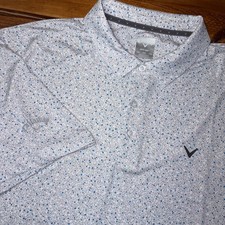 Callaway Golf Polo Shirt Men XXL White Blue Opti-Dri Floral Micro Print CGKSG0U2