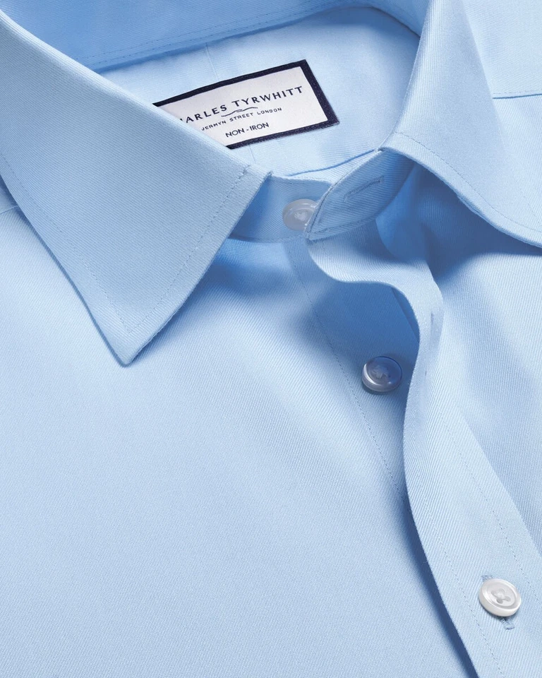 CAMISA DE VESTIR PARA HOMBRE CHARLES TYRWHITT SARGA AZUL CIELO CORTE CLÁSICO SIN PLANCHA 16.5 33 Foto 4 de 4