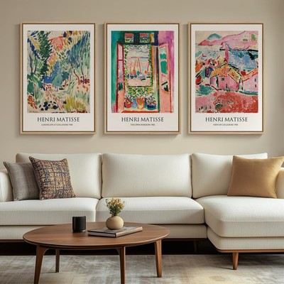 Large Framed Matisse Wall Art for Living room, 3 Piece Colorful Abstract Canv...