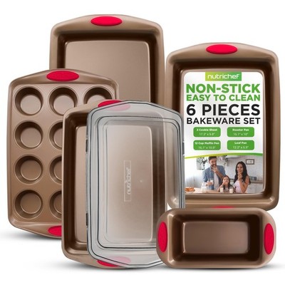NutriChef 6-Piece Baking Pan Set - PFOA, PFOS, PTFE Free One Size, Gold