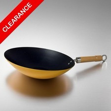 NEW Yellow 12.5″ Carbon Steel Wok Flat Bottom Stir Fry Pan - Made in Taiwan