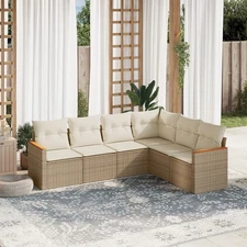Garden Sofa Set Beige PE rattan Large Modular Garden Sofa Set