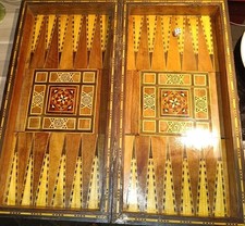 Antiker Backgammon/Schach Holzkoffer Mosaik Perlmutt Design Handarbeit 