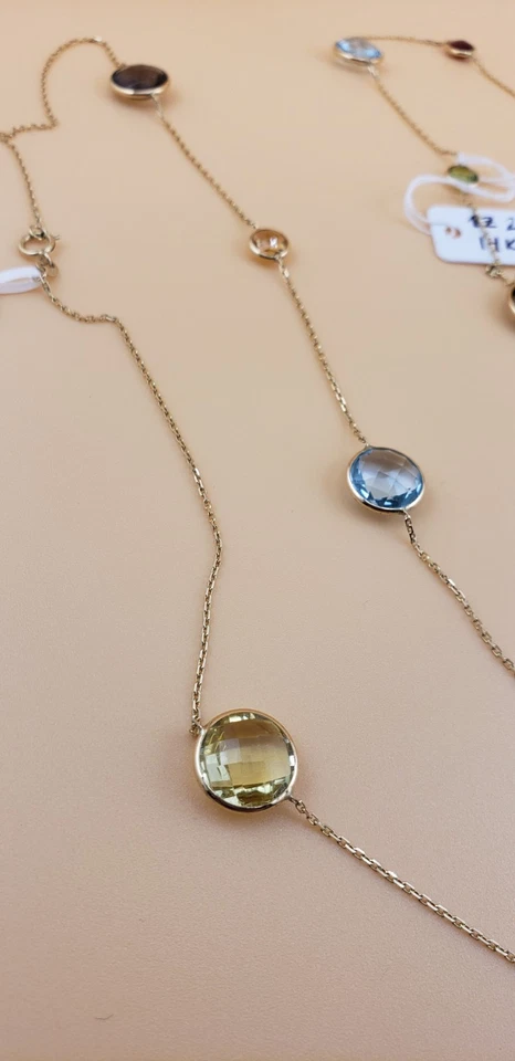 Collar Oro Amarillo 14k Con Genuino Collar Multicolor Briolet 10mm Redondo. Foto 4 de 4