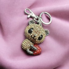 Panda Holding Heart Rhinestone Keychain