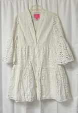 Lilly Pulitzer Women's White 100% Cotton Embroidered 3/4 Sleeve Eyelet Dress 6