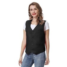 Unisex Button Vest Work Wear Uniform Vest Medium Black