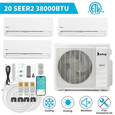 38000 BTU 20 SEER 3 Zone Mini Split Air Conditioner with Heat Pump 9K+9K+18K BTU