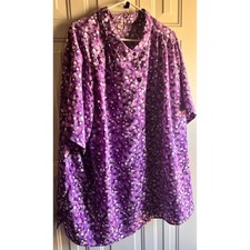 Womens Purple White Abstract Print Button Down Shirt Blouse Top Plus Size