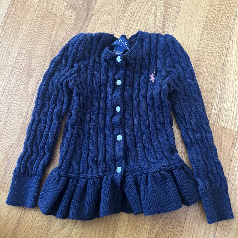 RALPH LAUREN Cable-Knit Cotton Peplum Cardigan Size~ 4