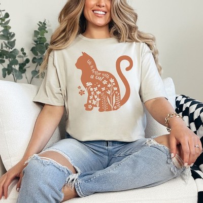 Life Is Better With A Damen Ring-Spun T-Shirt Katzenliebhaber Katzen Geschenk für Sie